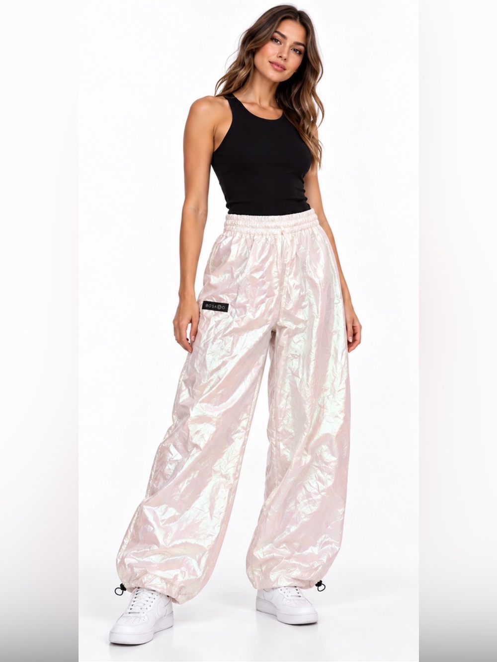 BOSADO Warmup Pants Metallic Wide Leg Pink XS